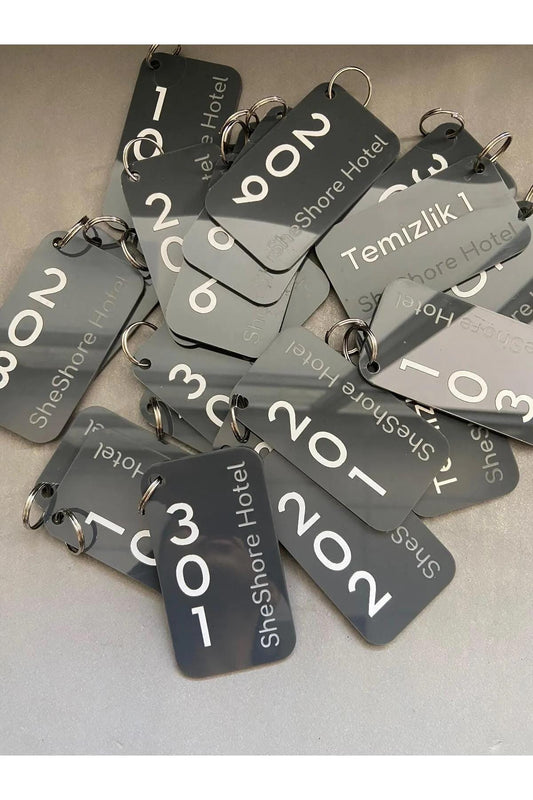 Custom Acrylic Hotel Keychain - Personalized Key Tag for Hotels, Guesthouses, Hostels, Room Number & Logo Engraved