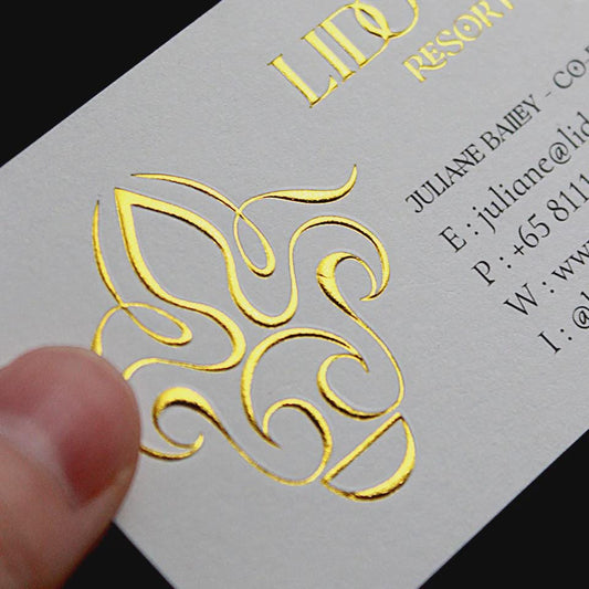Die Cut Business Cards: Gold Foil Edge, 3D Embossed Art Paper