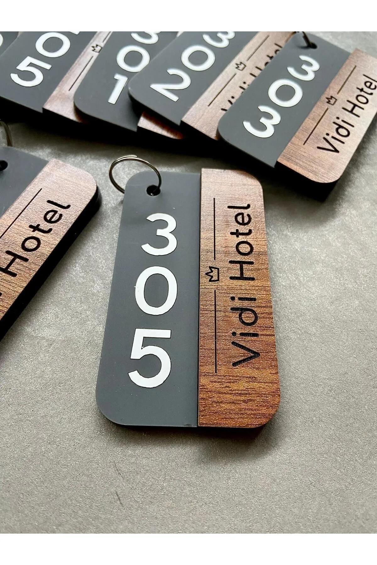 Custom Wooden and Acrylic Hotel Keychain - Personalized Key Tag for Hotels, Guesthouses, Hostels, Room Number & Logo Engraved