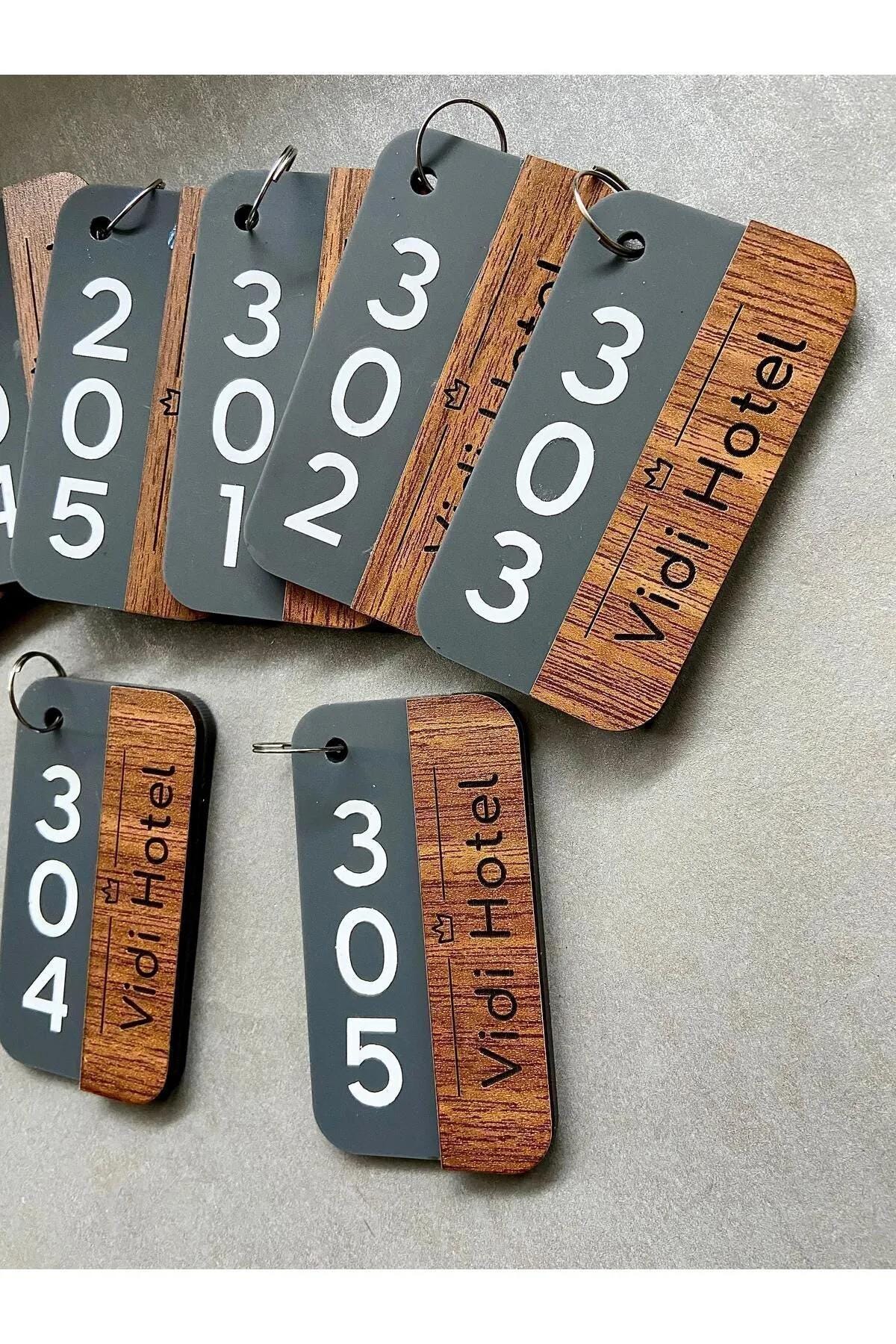 Custom Wooden and Acrylic Hotel Keychain - Personalized Key Tag for Hotels, Guesthouses, Hostels, Room Number & Logo Engraved