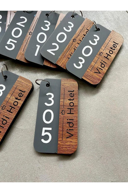 Custom Wooden and Acrylic Hotel Keychain - Personalized Key Tag for Hotels, Guesthouses, Hostels, Room Number & Logo Engraved