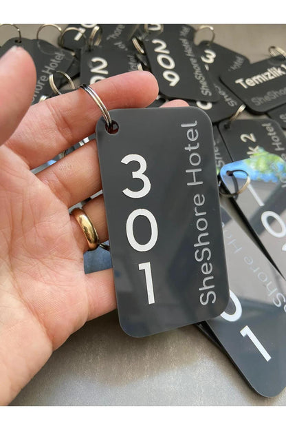 Custom Acrylic Hotel Keychain - Personalized Key Tag for Hotels, Guesthouses, Hostels, Room Number & Logo Engraved