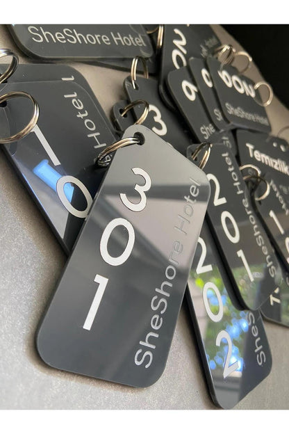 Custom Acrylic Hotel Keychain - Personalized Key Tag for Hotels, Guesthouses, Hostels, Room Number & Logo Engraved