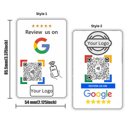 Custom Google Review NFC & QR Card – Add Your Logo – Tap or Scan – Program Your Google Review Link