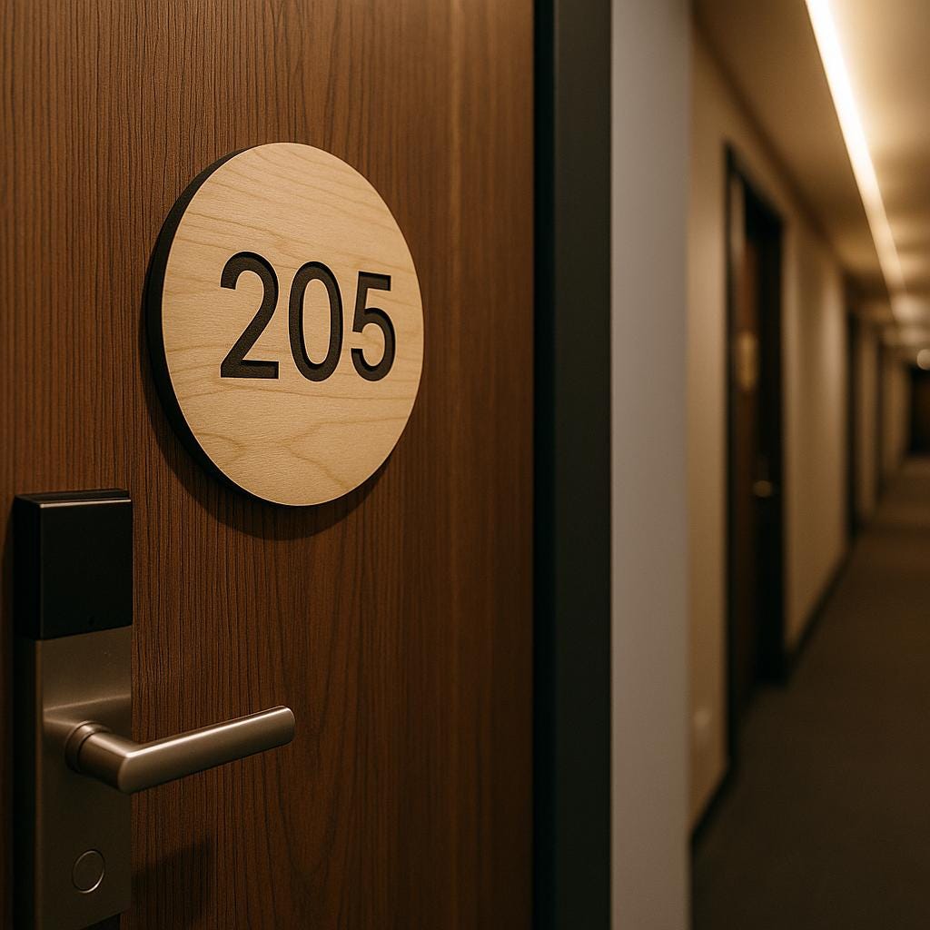 Round Wooden Room Number Sign – Custom Laser‑Engraved Birch Plywood, Peel‑&‑Stick Mount | Hotel • Airbnb • Office Door Plaque
