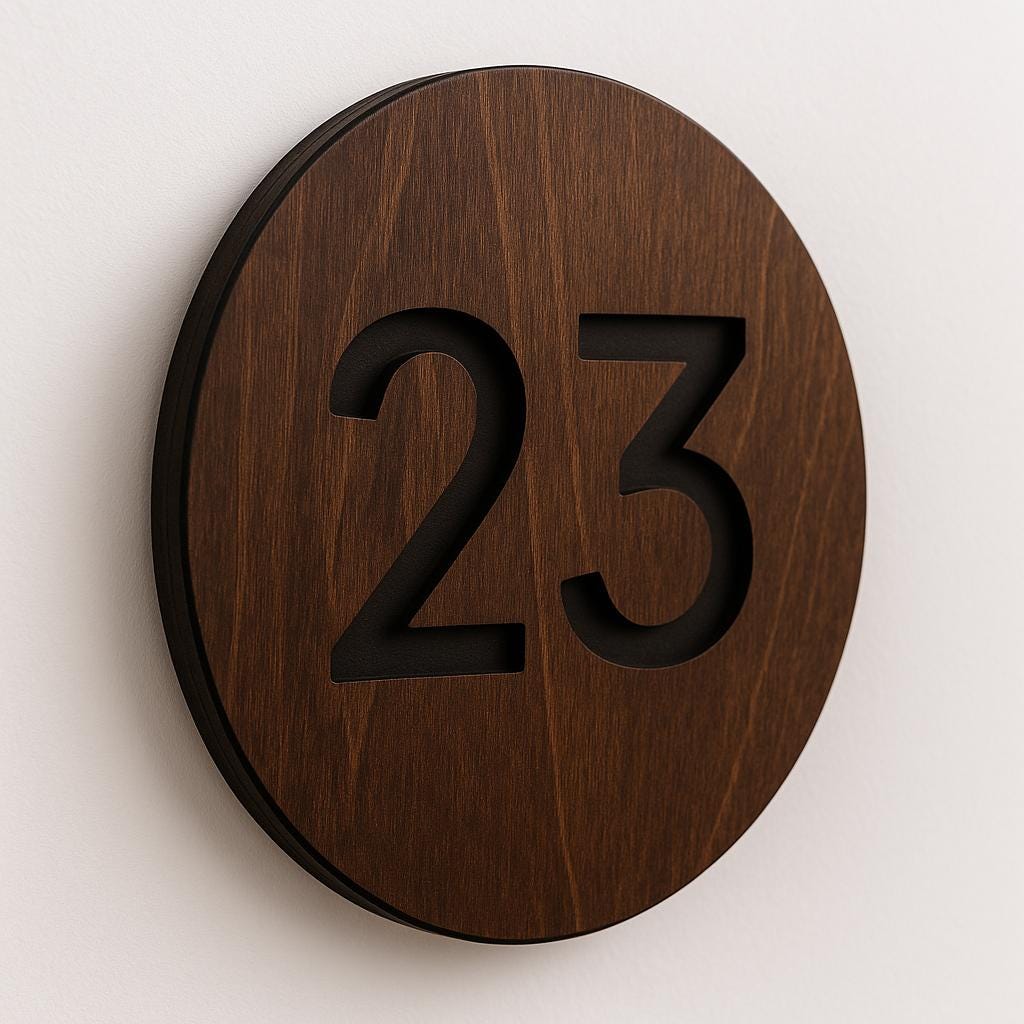 Round Wooden Room Number Sign – Custom Laser‑Engraved Birch Plywood, Peel‑&‑Stick Mount | Hotel • Airbnb • Office Door Plaque