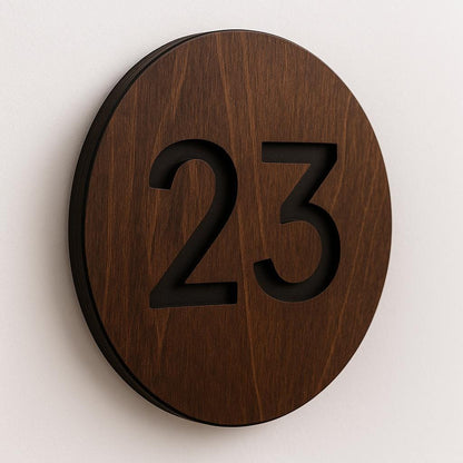 Round Wooden Room Number Sign – Custom Laser‑Engraved Birch Plywood, Peel‑&‑Stick Mount | Hotel • Airbnb • Office Door Plaque
