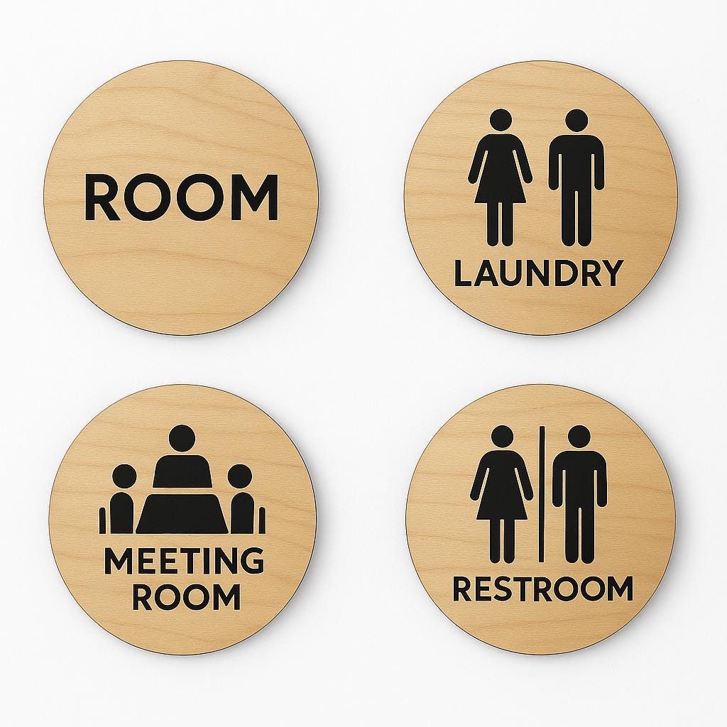 Round Wooden Room Number Sign – Custom Laser‑Engraved Birch Plywood, Peel‑&‑Stick Mount | Hotel • Airbnb • Office Door Plaque
