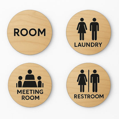 Round Wooden Room Number Sign – Custom Laser‑Engraved Birch Plywood, Peel‑&‑Stick Mount | Hotel • Airbnb • Office Door Plaque