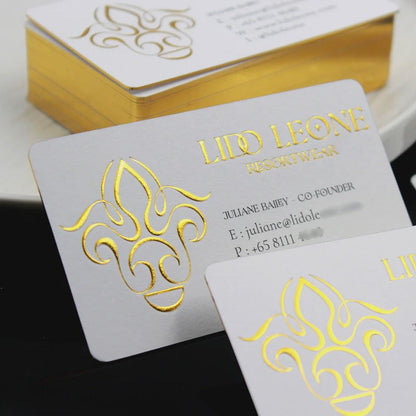 Die Cut Business Cards: Gold Foil Edge, 3D Embossed Art Paper