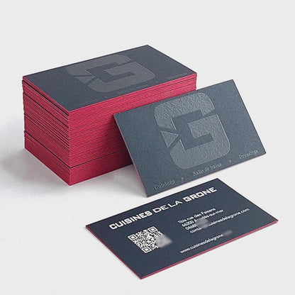 Embossed 3D Logo Business Cards: Rose Red Edge, Glitty UV Print, Eco-Friendly