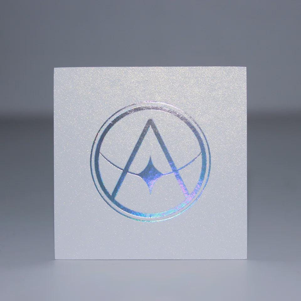 100 pcs Holographic Square Business Card Pearl Paper, Custom Glitter Logo, Silver Foil Edge, Double Sided Modern Iridescent Visiting Card