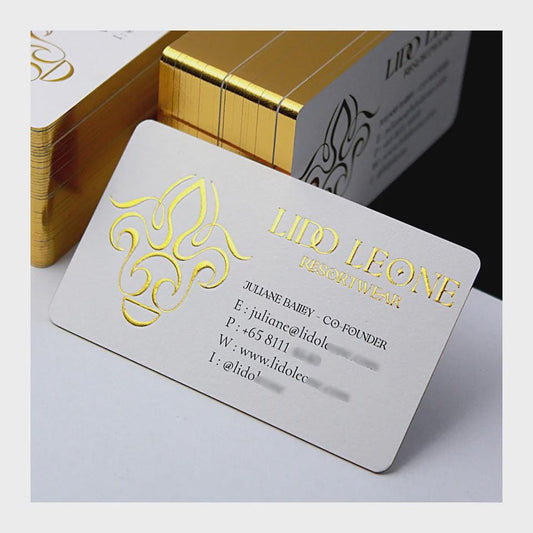 Die Cut Business Cards: Gold Foil Edge, 3D Embossed Art Paper