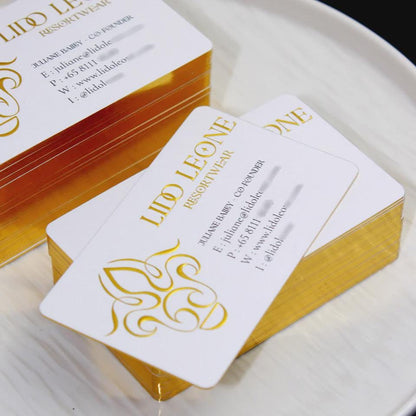 Die Cut Business Cards: Gold Foil Edge, 3D Embossed Art Paper