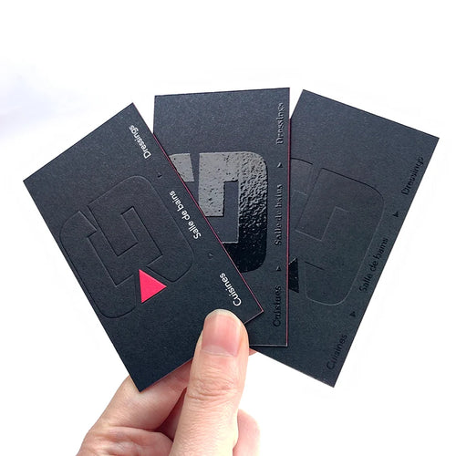 100 pcs Custom 3D Logo Black Business Card - Eco-Friendly, Rose Red Edge, Glitty UV Print
