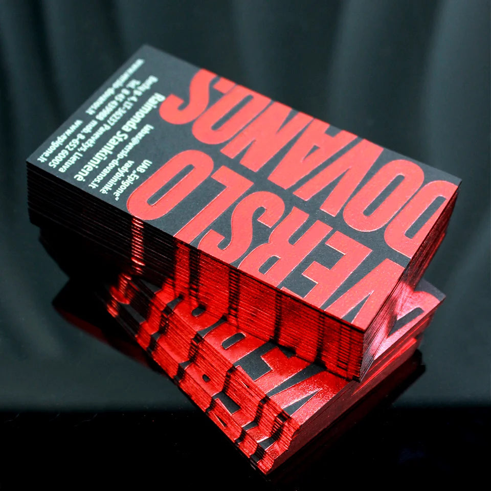 100 pcs Eco-Friendly Black Business Card - Glossy Red Foil, Embossed Text & Red Edge